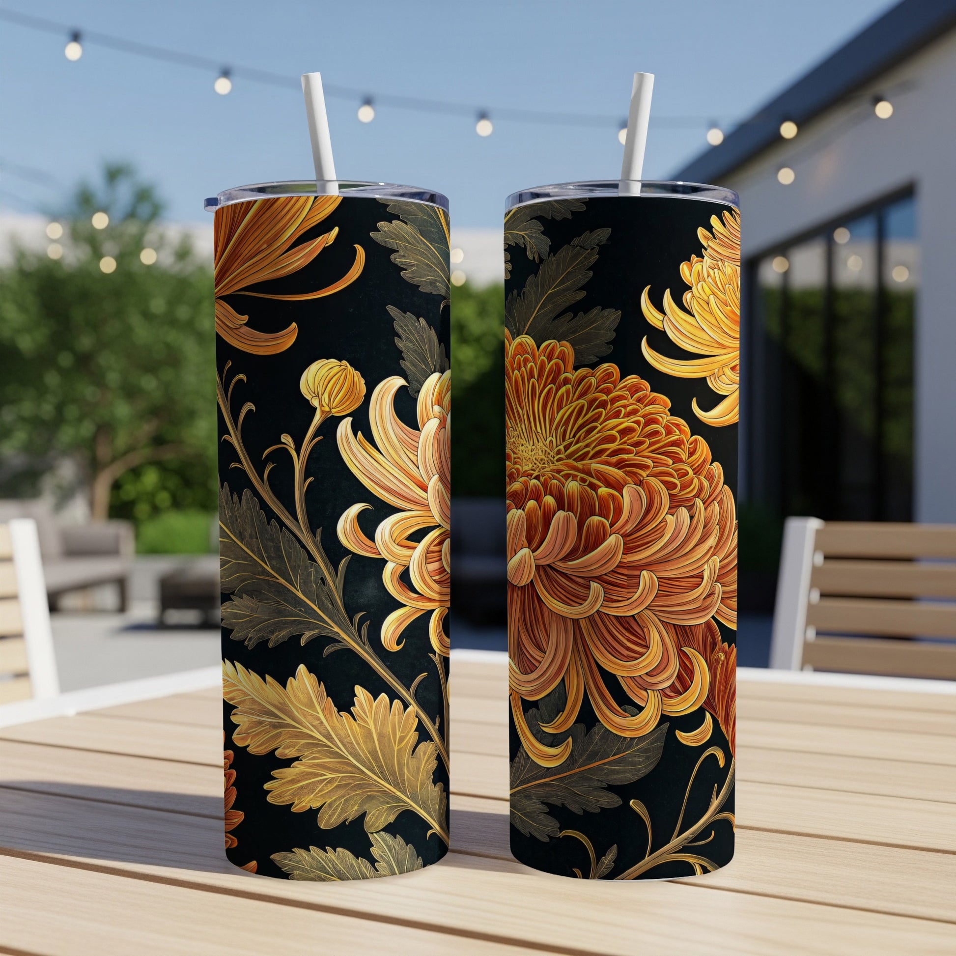 Elegant Floral Design Tall Tumbler Set With Lid And Straw