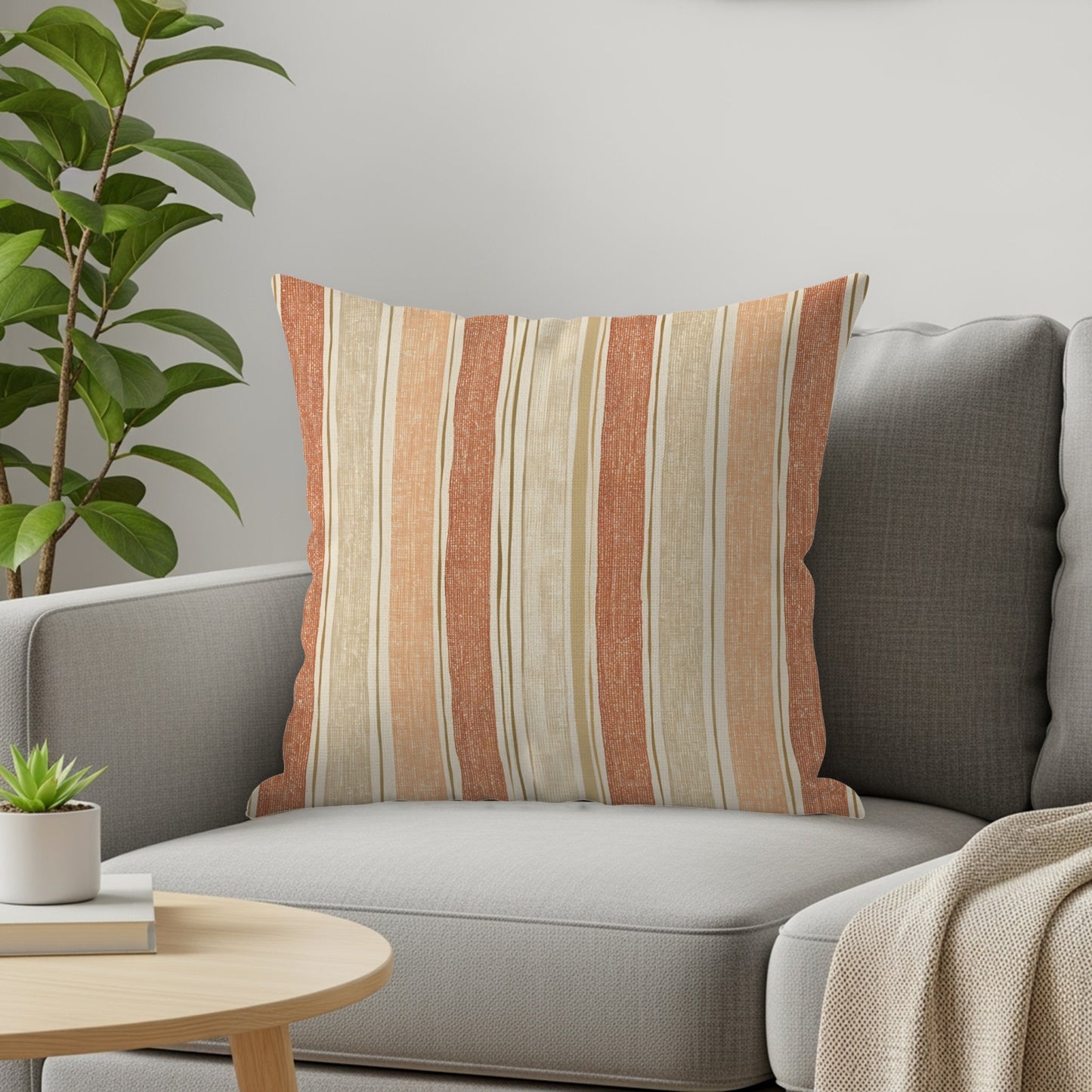 Stylish Orange and Beige Striped Decorative Pillow