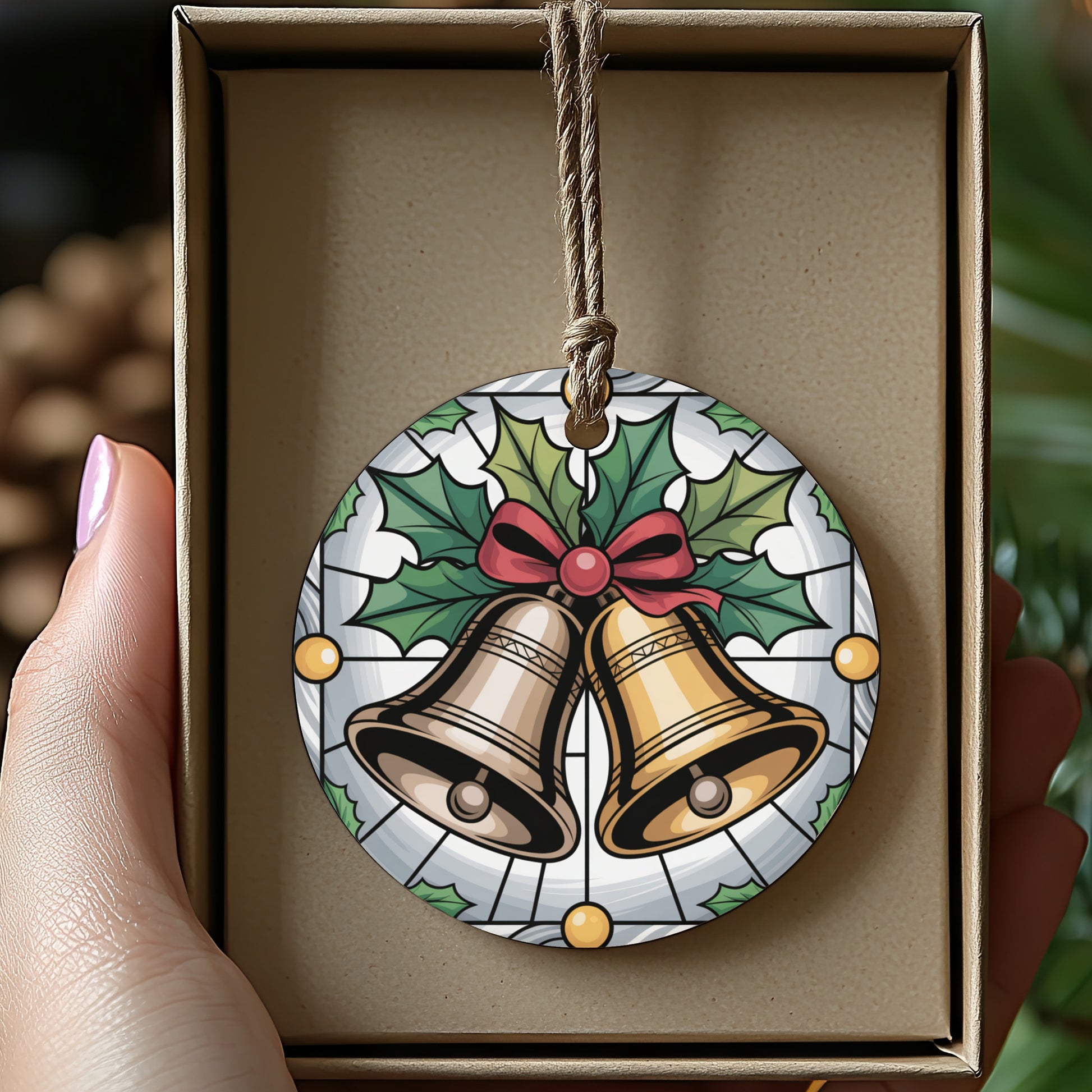 Christmas Bells and Holly Ornament Christmas product