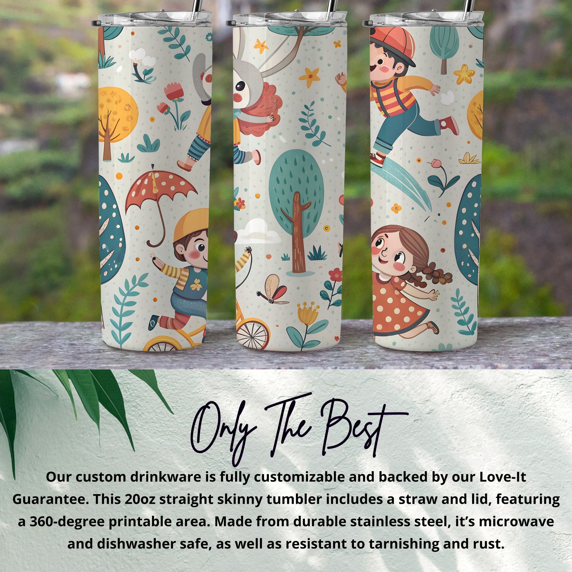Colorful Kids Design 20oz Skinny Tumbler with Straw