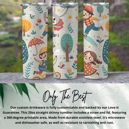 Colorful Kids Design 20oz Skinny Tumbler with Straw