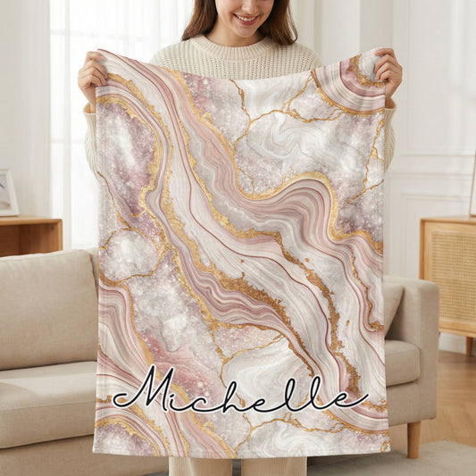 Elegant Custom Name Agate Design Print Personalized Custom Blanket - Walk Greener