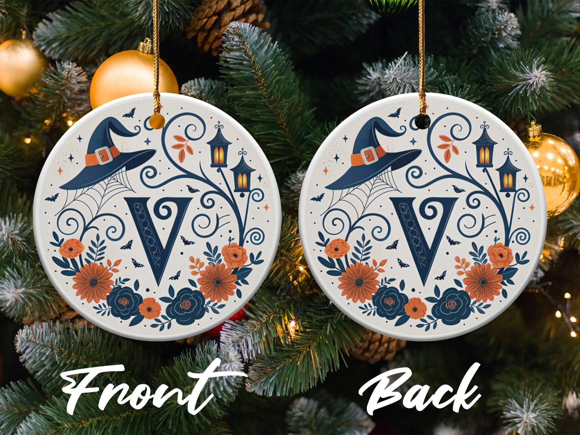 Monogram V Halloween Floral Ornament product