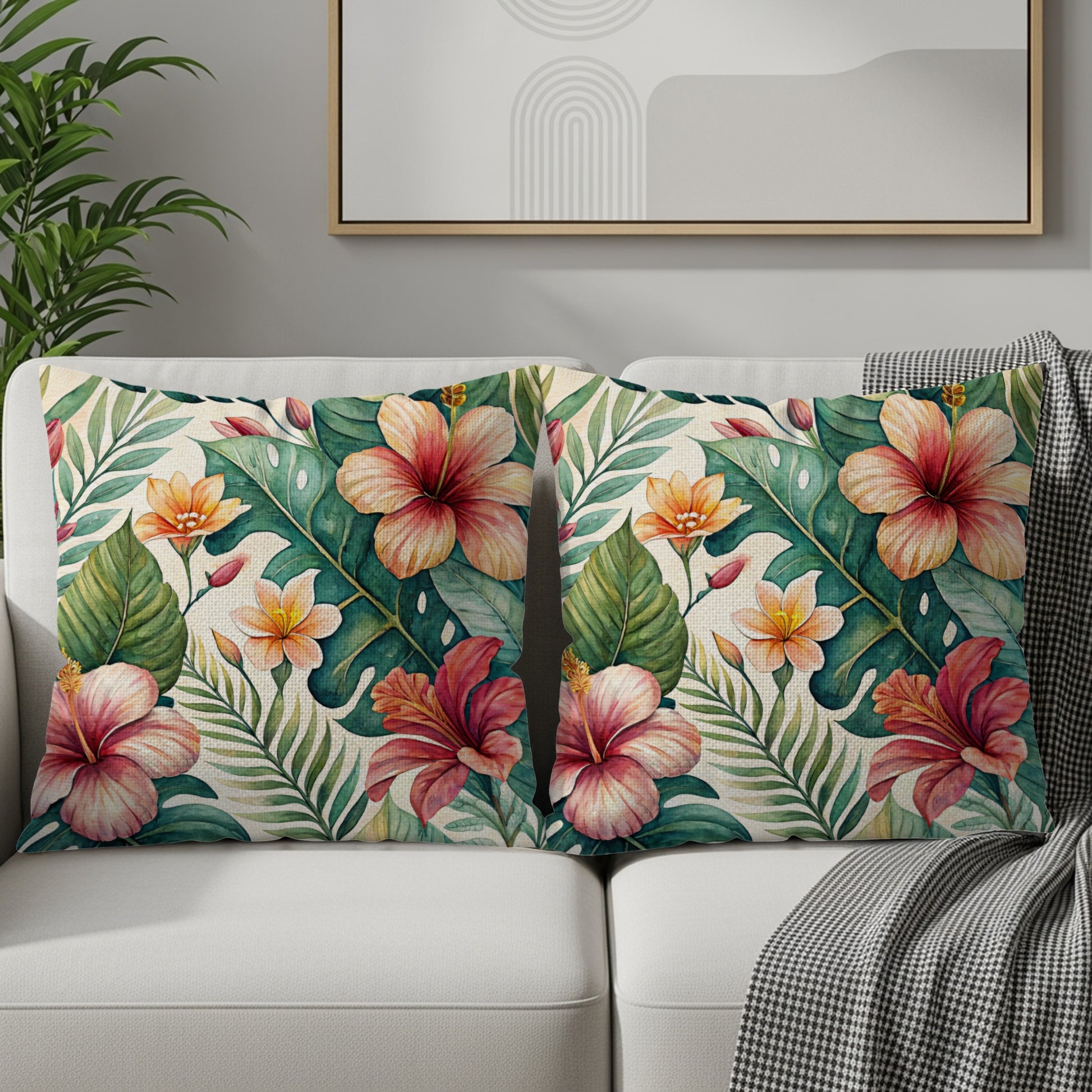 Tropical Hibiscus Monstera Leaves Summer Pattern Pillows & Pillow Cases - Walk Greener