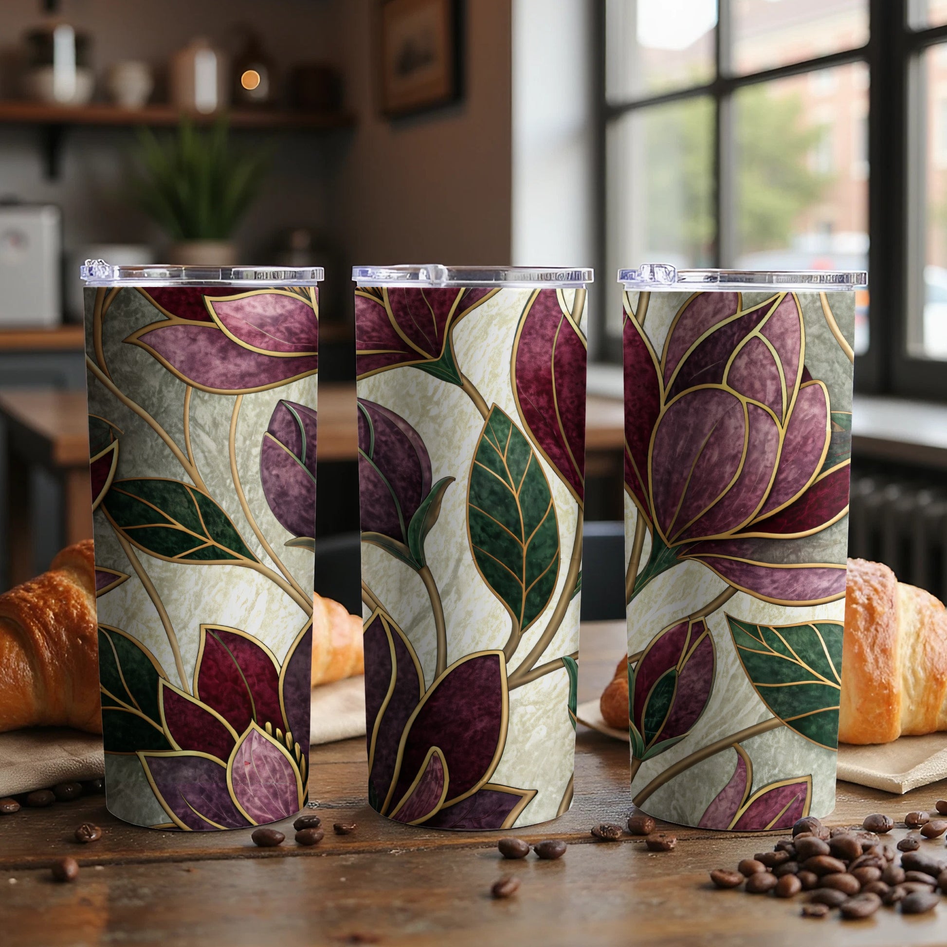 Floral Design with Elegant Golden Outlines 20 oz Skinny Tumbler - Walk Greener