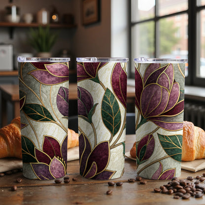 Floral Design with Elegant Golden Outlines 20 oz Skinny Tumbler - Walk Greener