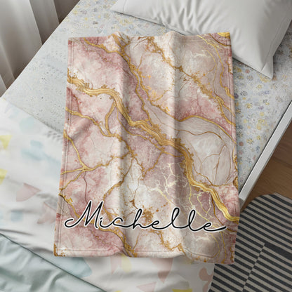 Pink and Gold Marble Personalized Blanket with Michelle