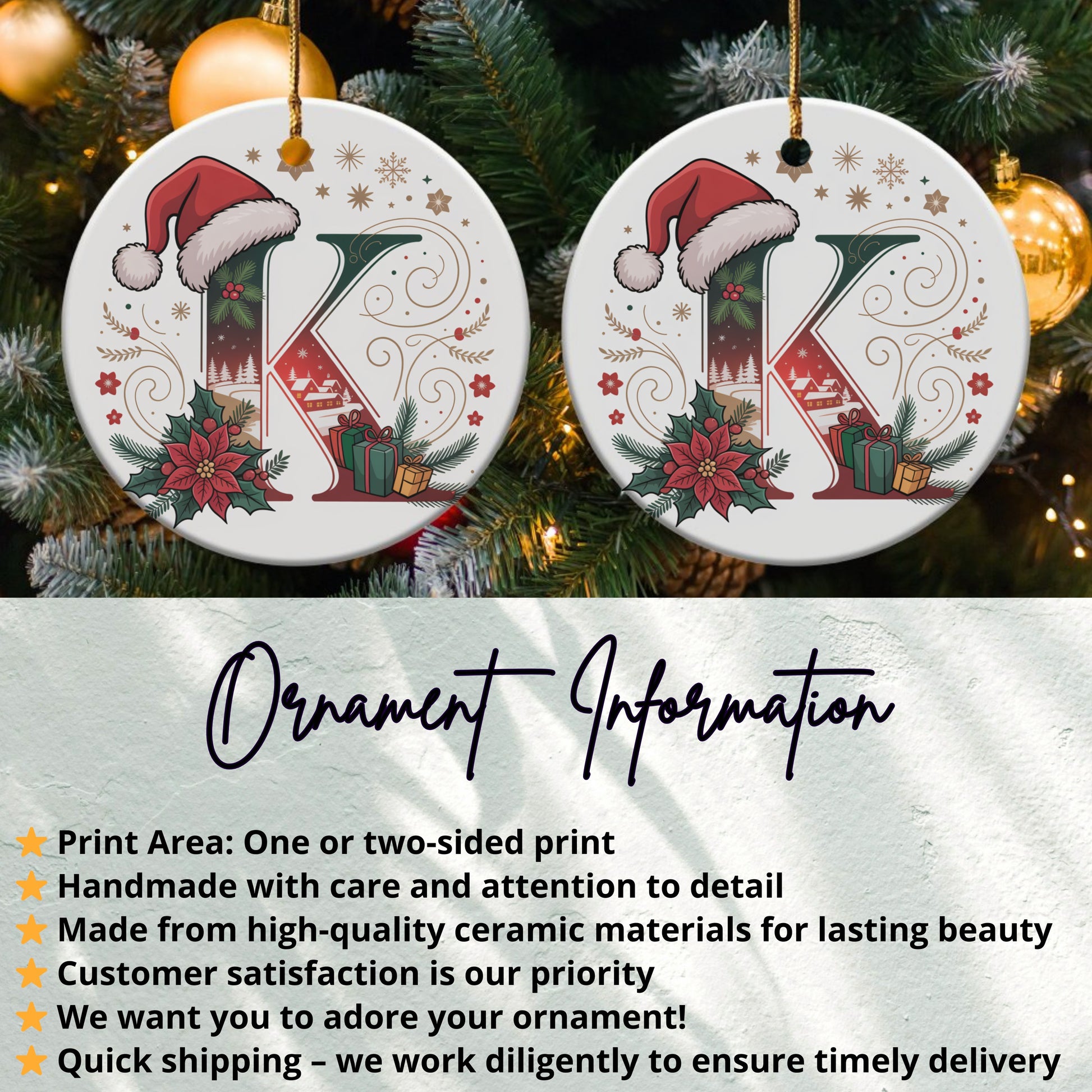 Festive Christmas Initial Ornament K for holiday product