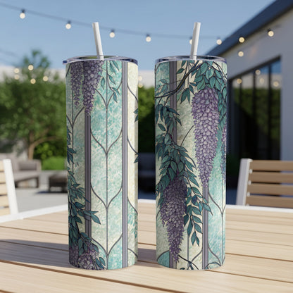 Wisteria Flowers At Faux Stained Glass Window 20 oz Skinny Tumbler - Walk Greener