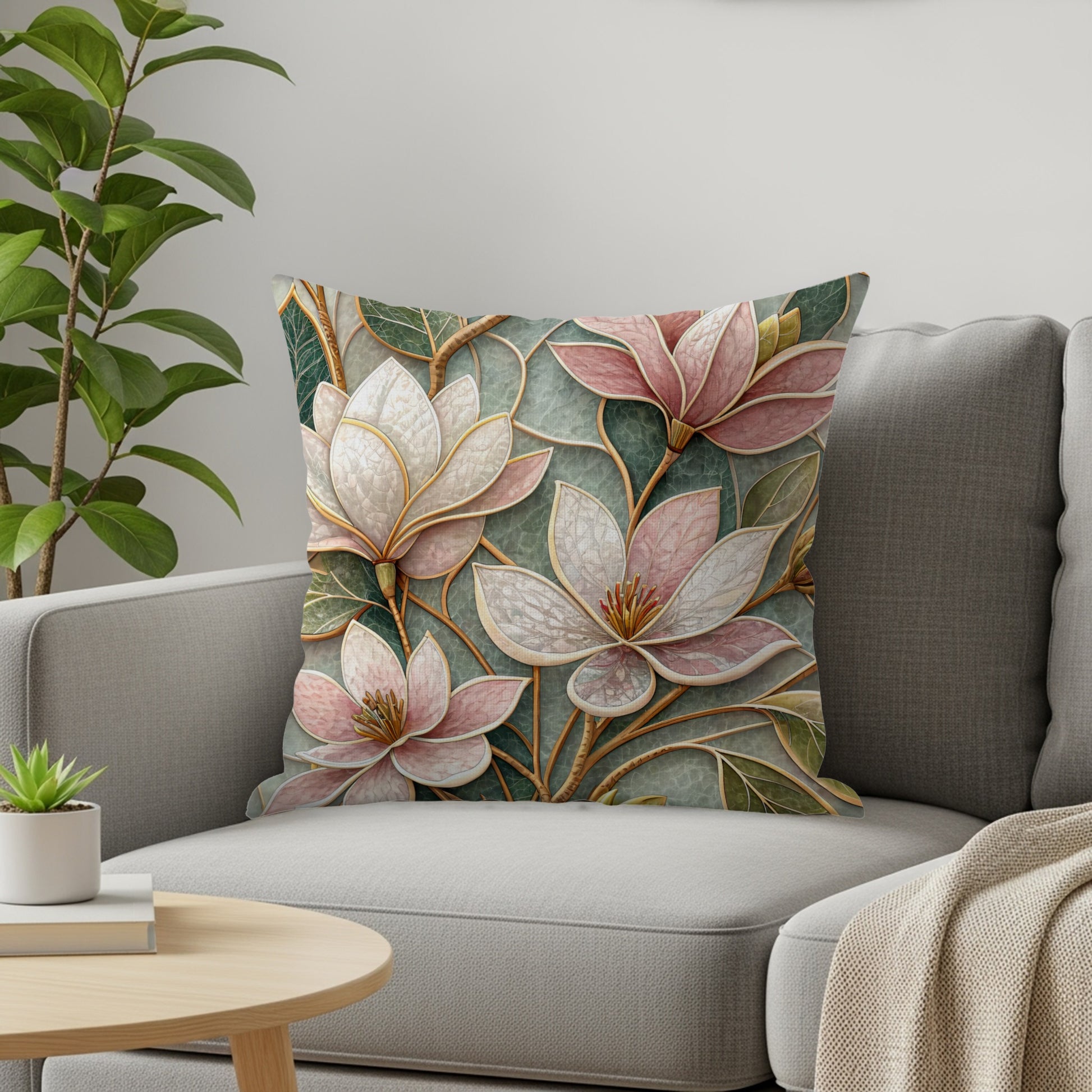 Watercolor Magnolia Blossoms and Foliage Design Throw Pillows - Walk Greener