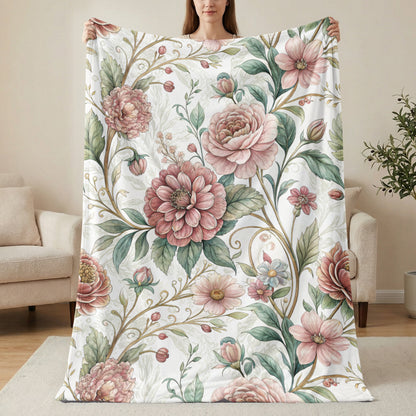 Elegant Botanical Garden Inspired Floral Art Design Velveteen Plush Blankets - Walk Greener