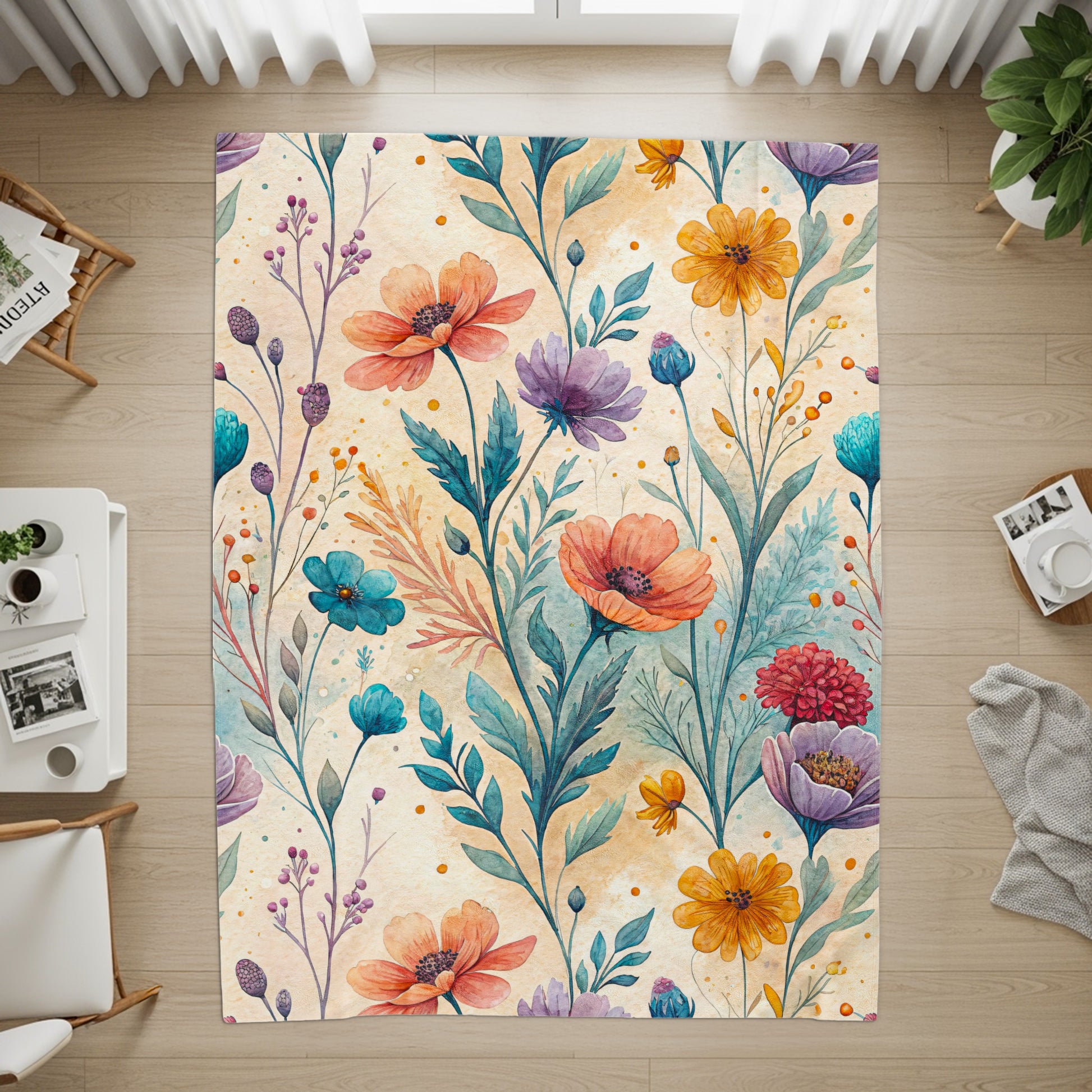 Watercolor Garden Floral Design on Velveteen Plush Blankets - Walk Greener