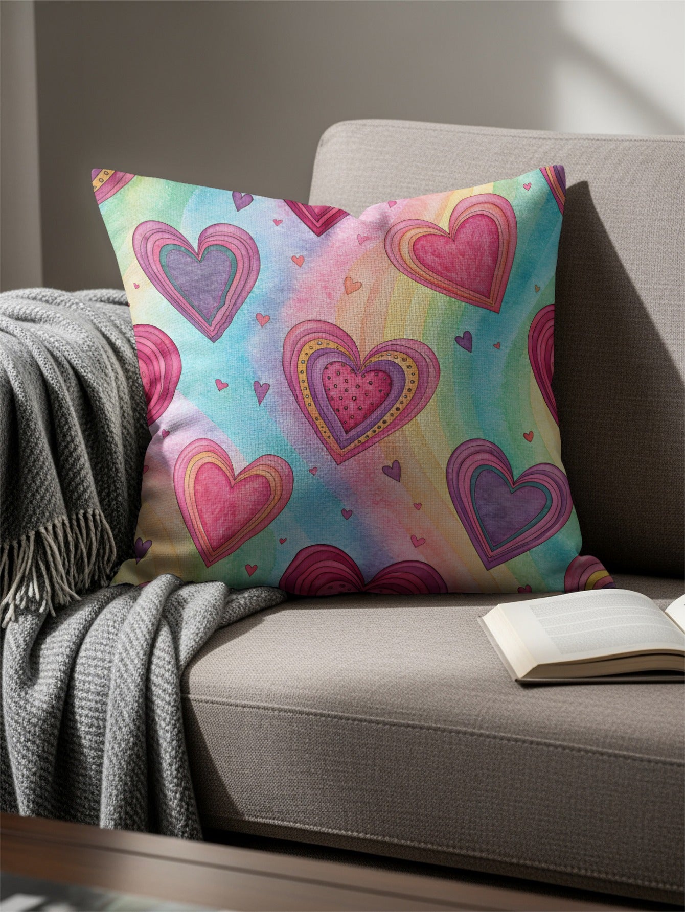 Colorful Heart Pattern Decorative Throw Pillow Cover