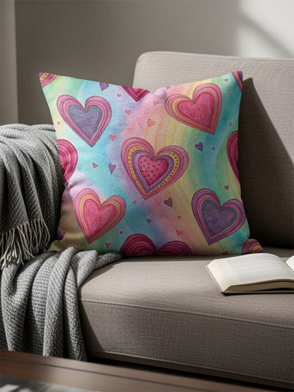 Colorful Heart Pattern Decorative Throw Pillow Cover
