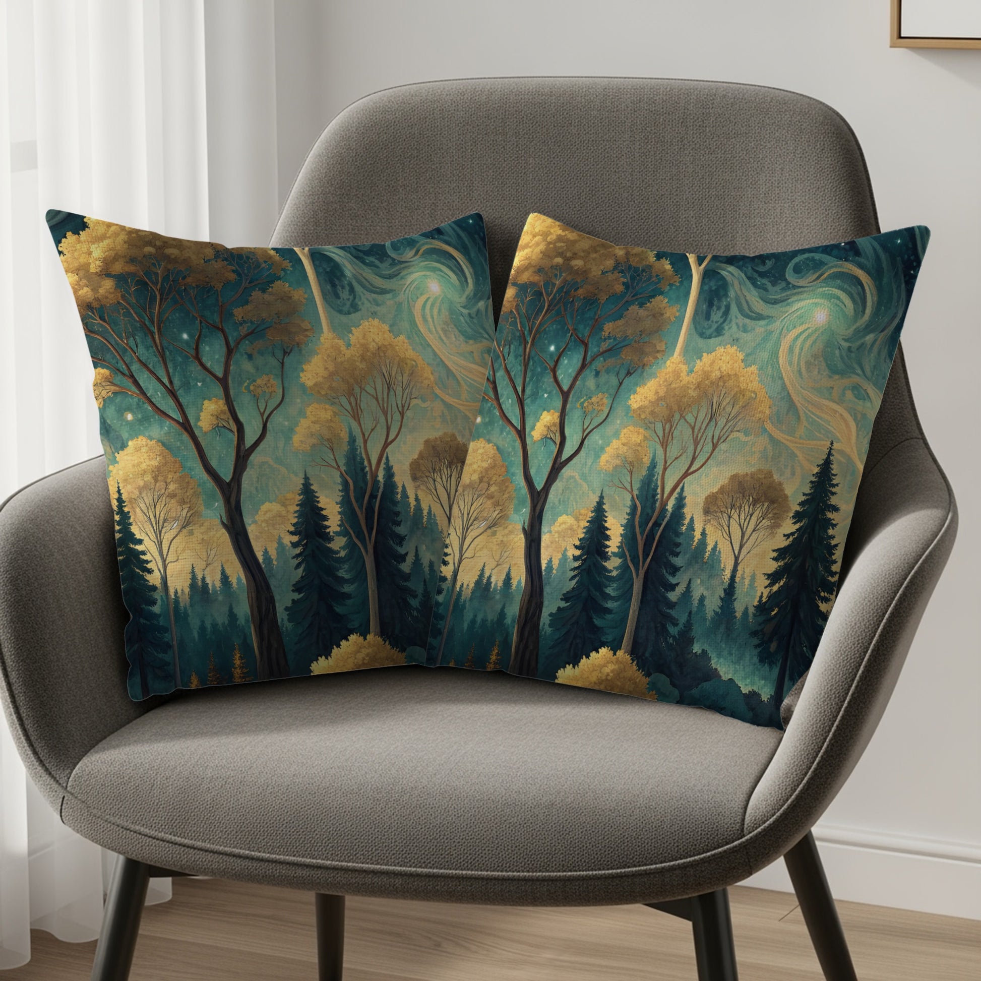 Forest Trees Design Decorative Throw Pillow Set