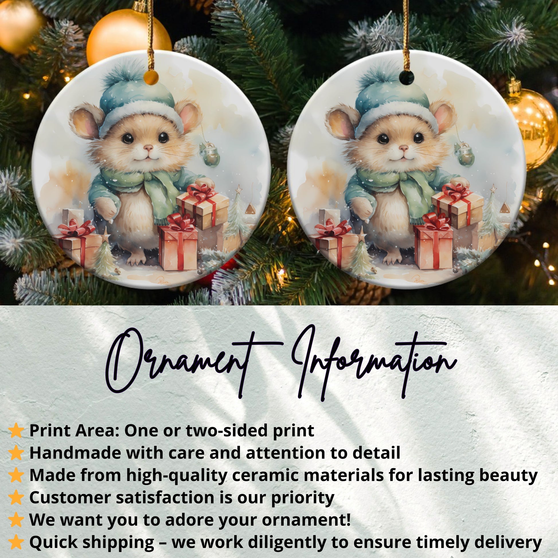 Cute Holiday Mouse with Gifts Ornament product