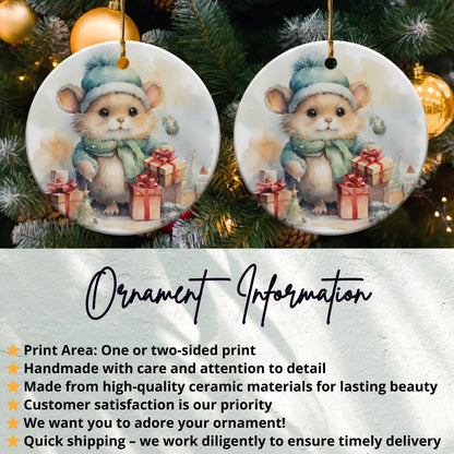Cute Holiday Mouse with Gifts Ornament product