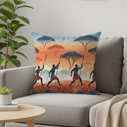 African Safari Warriors Under Acacia Trees Pattern Pillows & Pillow Cases - Walk Greener