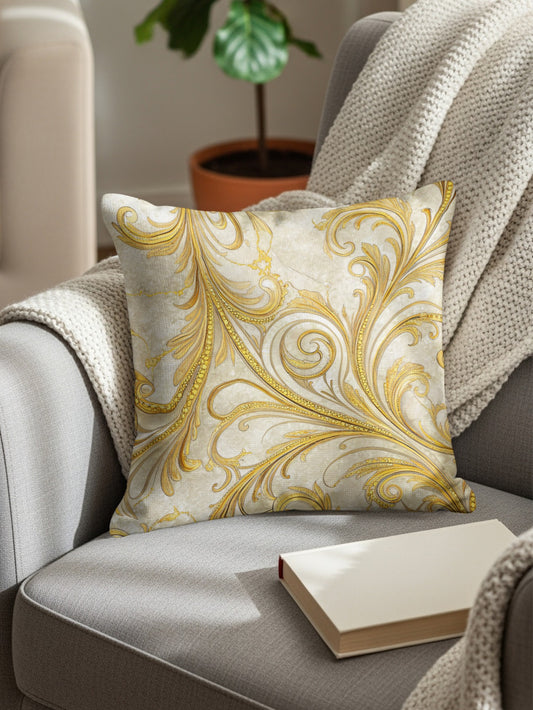Elegant Golden Swirl Pattern Decorative Cushion