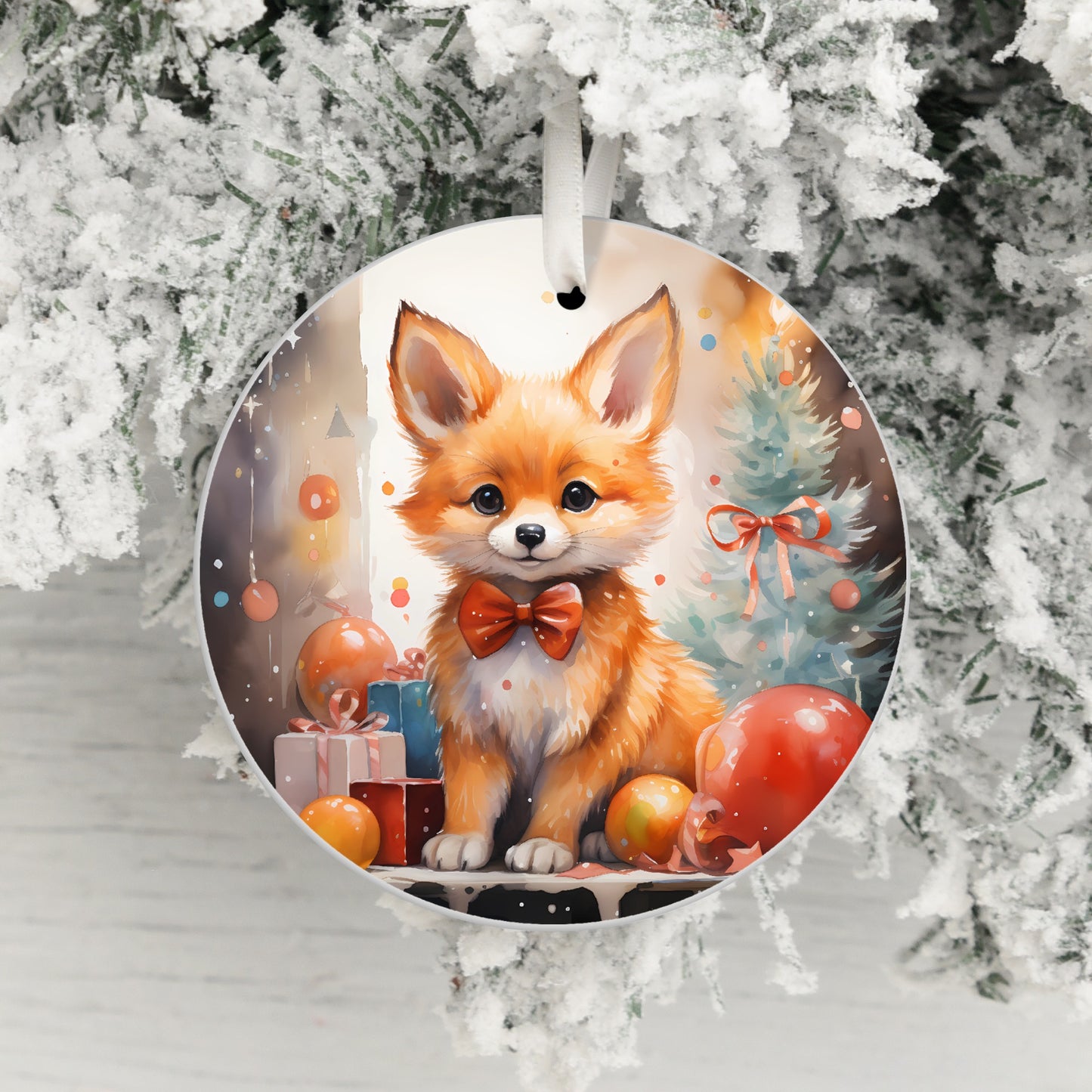Adorable Festive Fox Illustration Christmas Ornament product