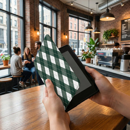 Green and White Argyle Pattern Tablet Sleeve