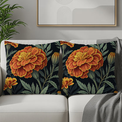 Vibrant Marigold Garden Art Deco Style Decorative Floral Throw Pillows - Walk Greener