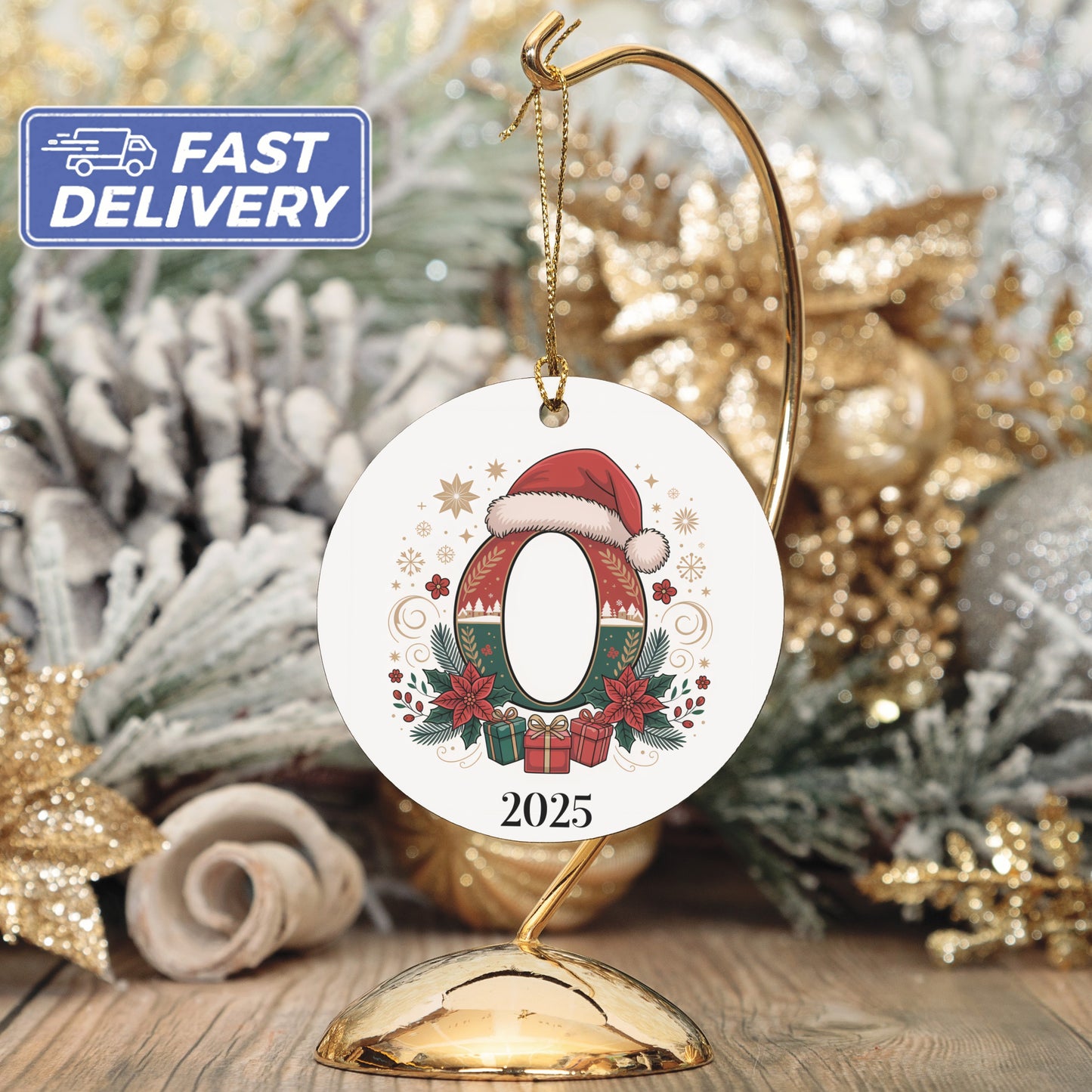 Festive Holiday Ornament with Santa Hat 2025 product type
