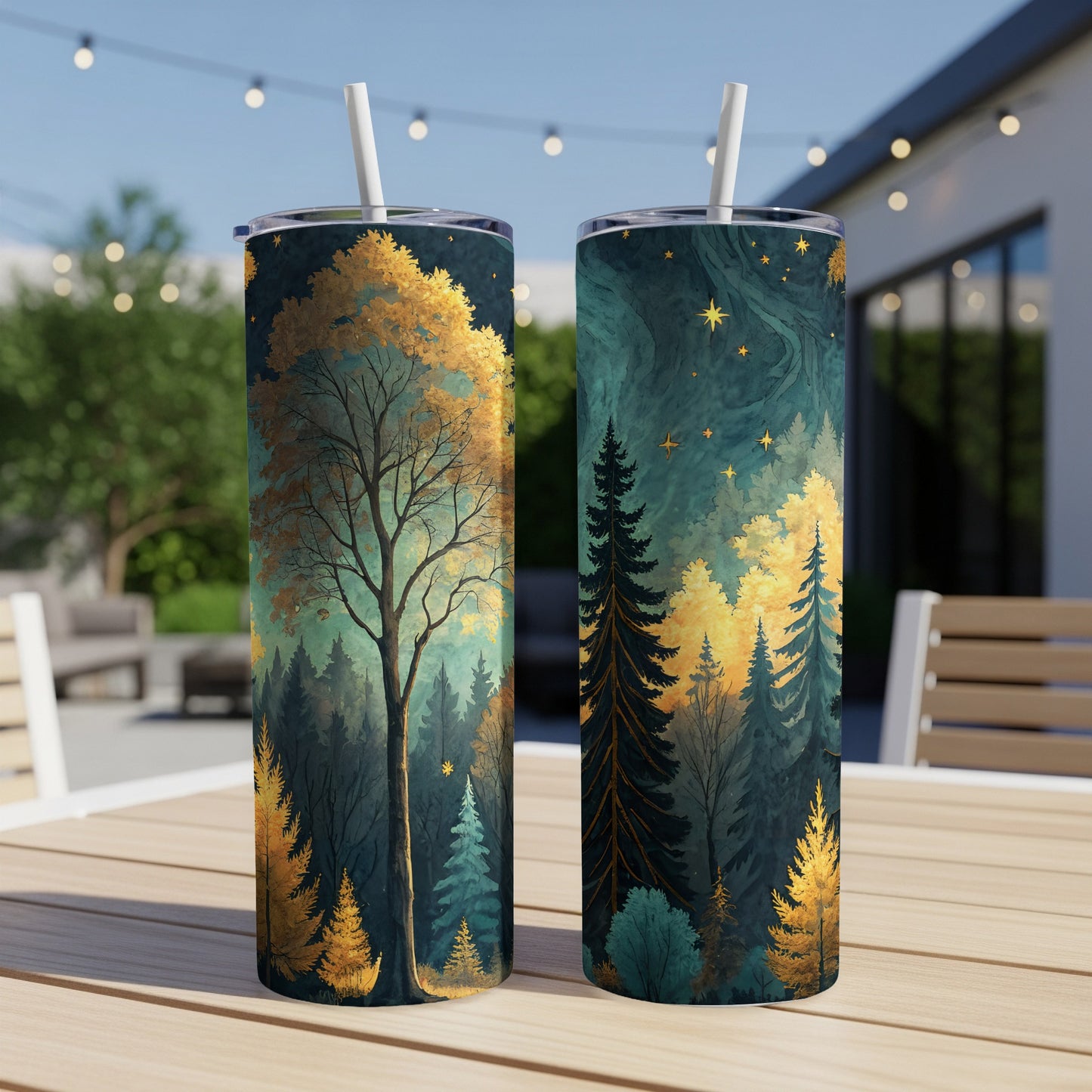 Forest Fantasy Design Insulated Tumbler with Straw