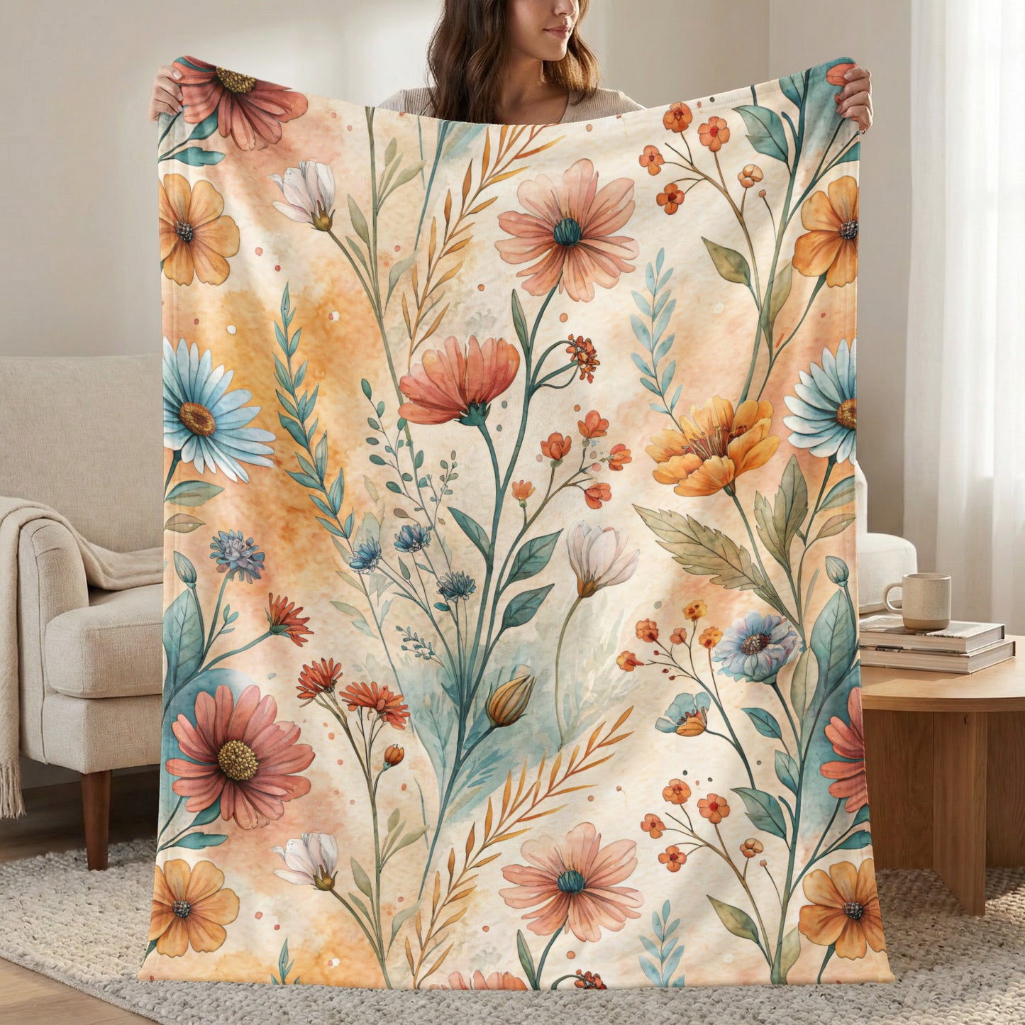Watercolor Floral Pattern with Flowers and Leaves Design - Walk Greener