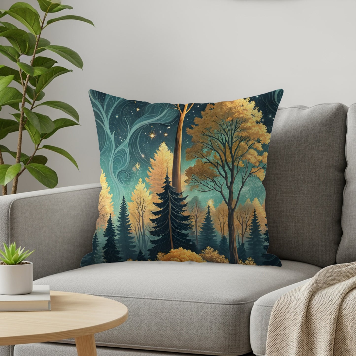 Mystical Forest Landscape Art Print Throw Pillow