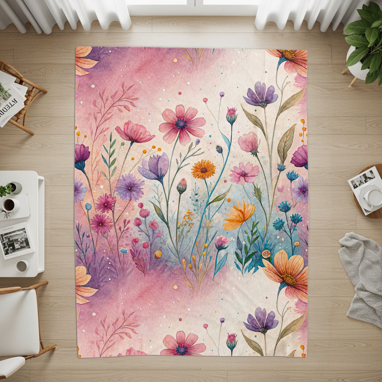 Watercolor Floral Garden Scene Artistic Design - Walk Greener