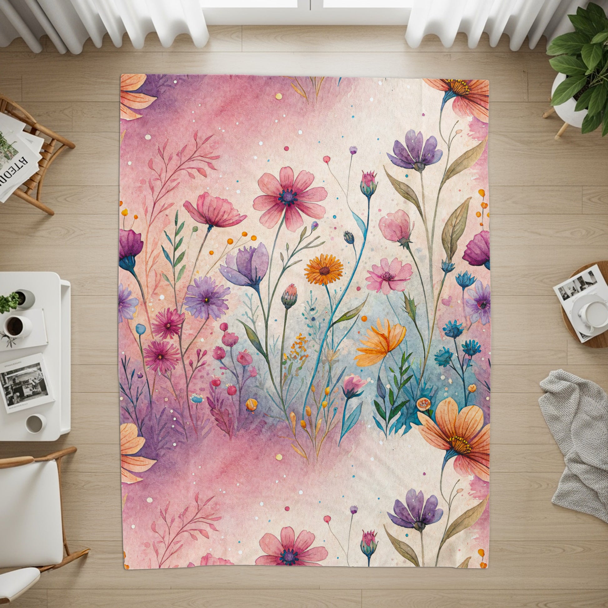 Watercolor Floral Garden Scene Artistic Design - Walk Greener