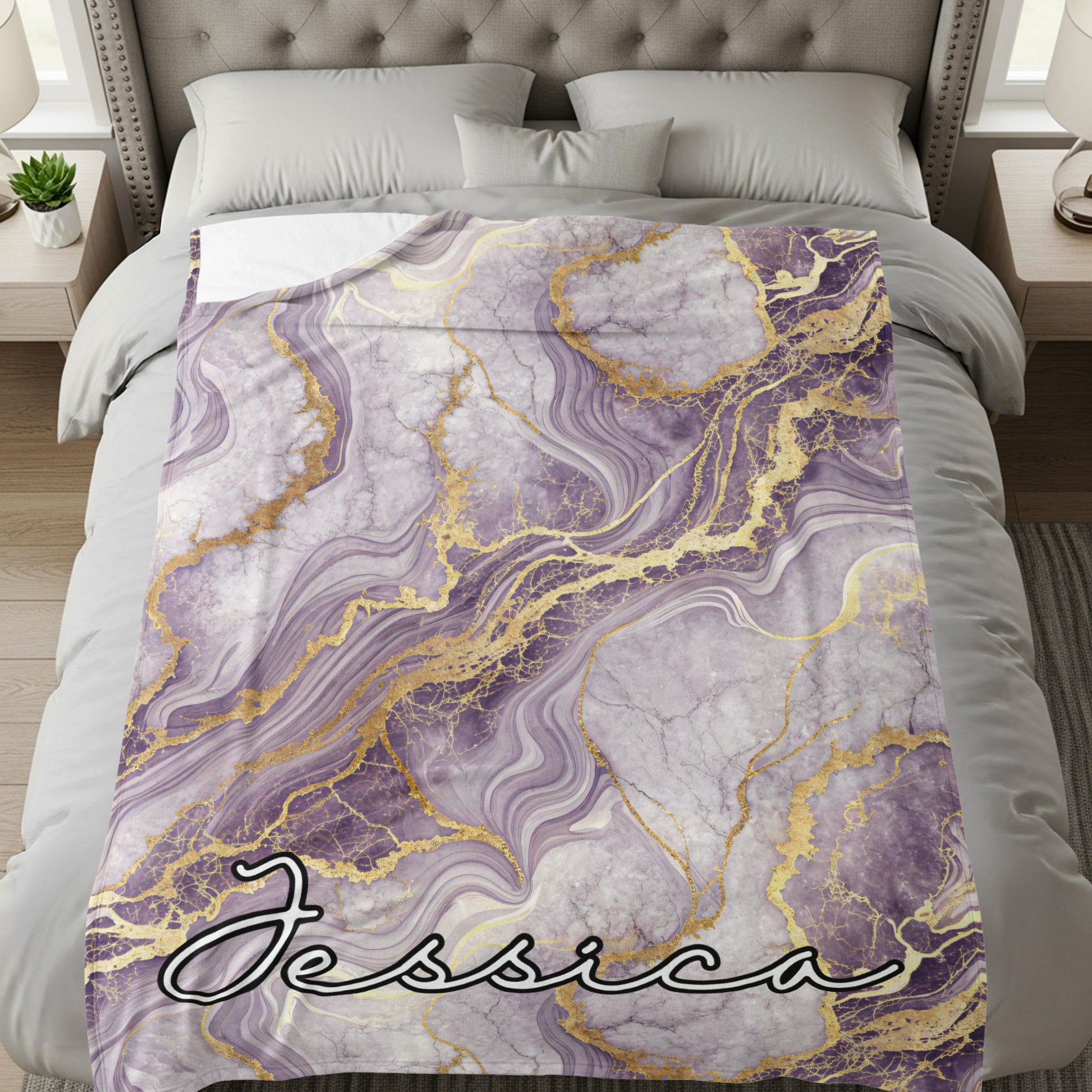 Purple and Gold Marbled Personalized Blanket