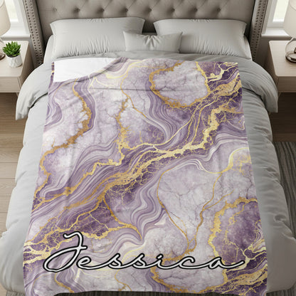 Purple and Gold Marbled Personalized Blanket