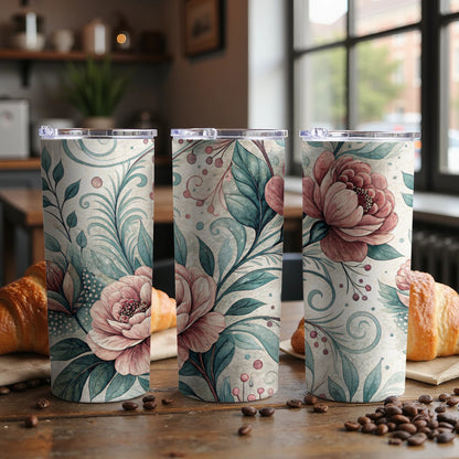Watercolor Floral Elegant Roses and Leaves Design 20 oz Skinny Tumbler - Walk Greener