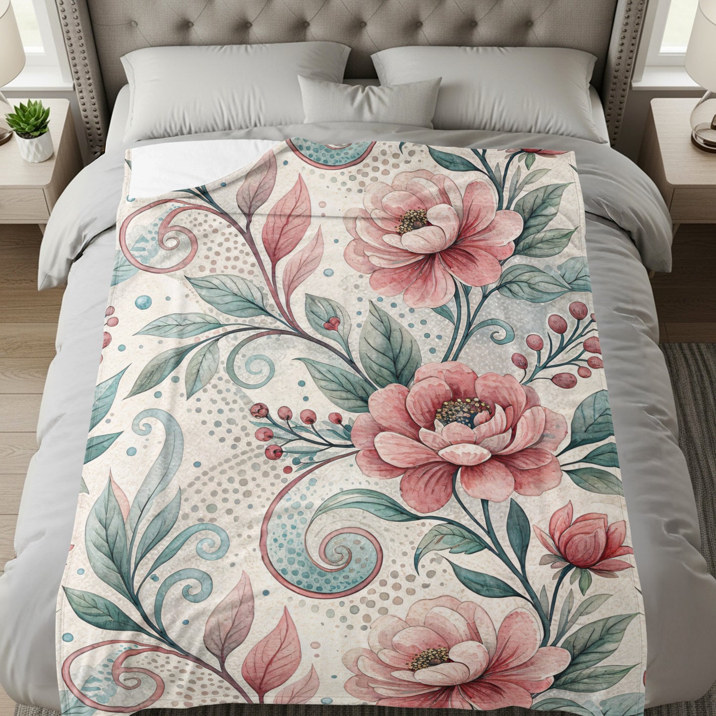Floral Watercolor Painting Pink Blooms Artistic Design - Walk Greener
