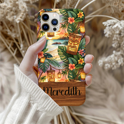 Tiki Themed Personalized Phone Case with Beach Scene