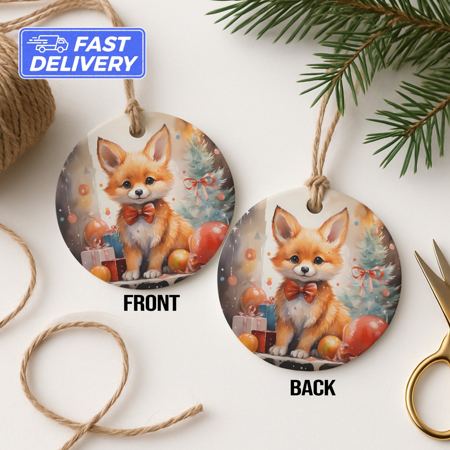 Cute Fox with Bow Tie Christmas Ornament product