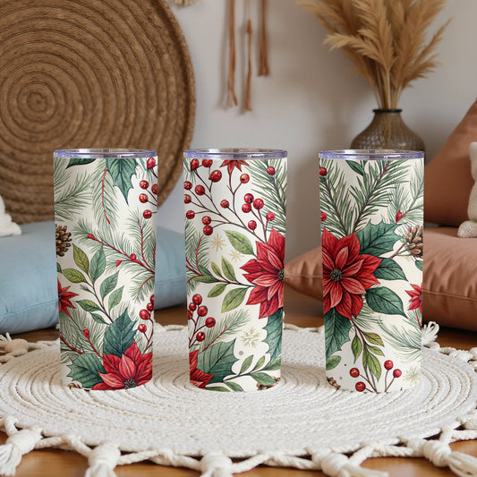 Beautiful Floral Holiday Print Stainless Steel Tumbler
