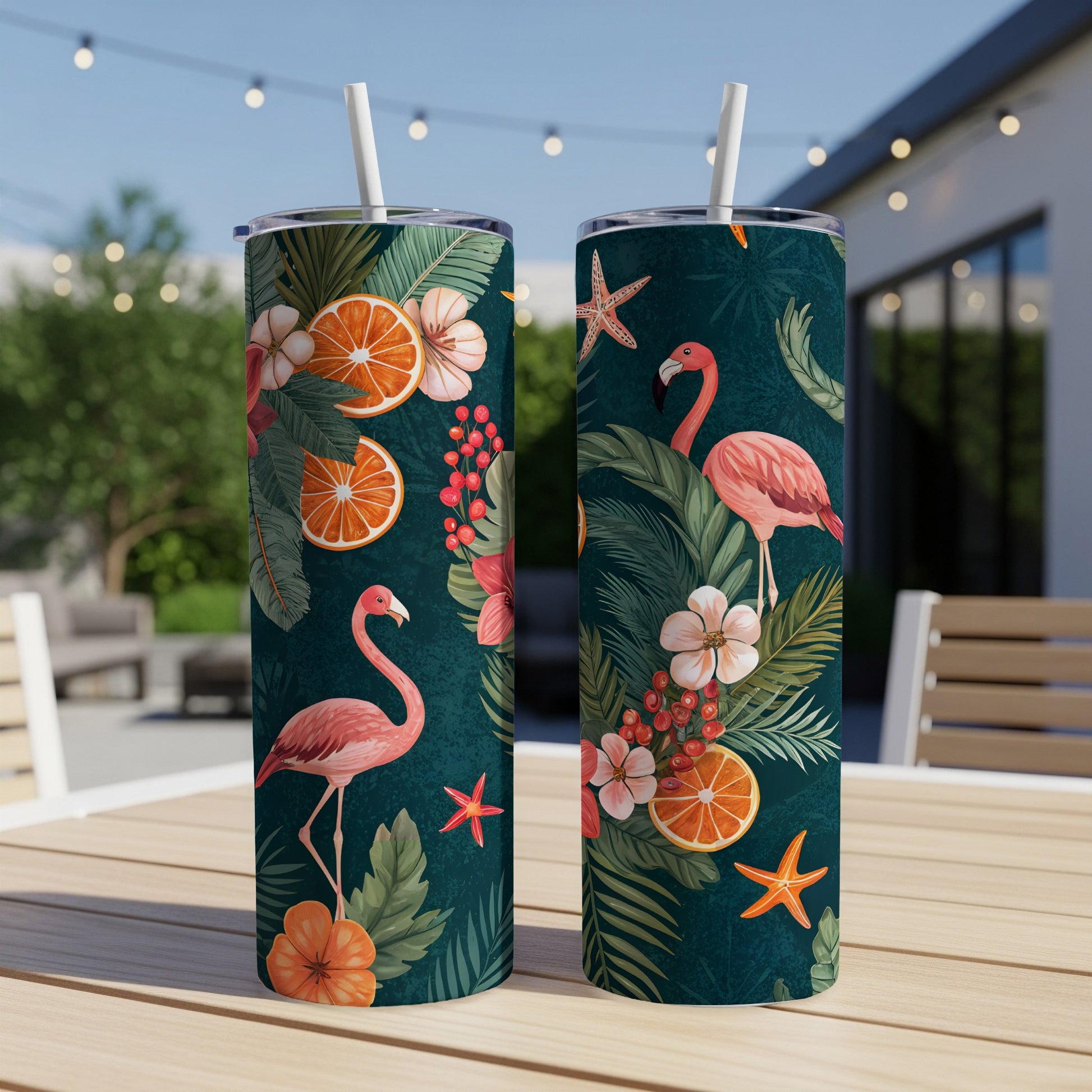 Tropical Flamingo and Citrus Design Tumbler