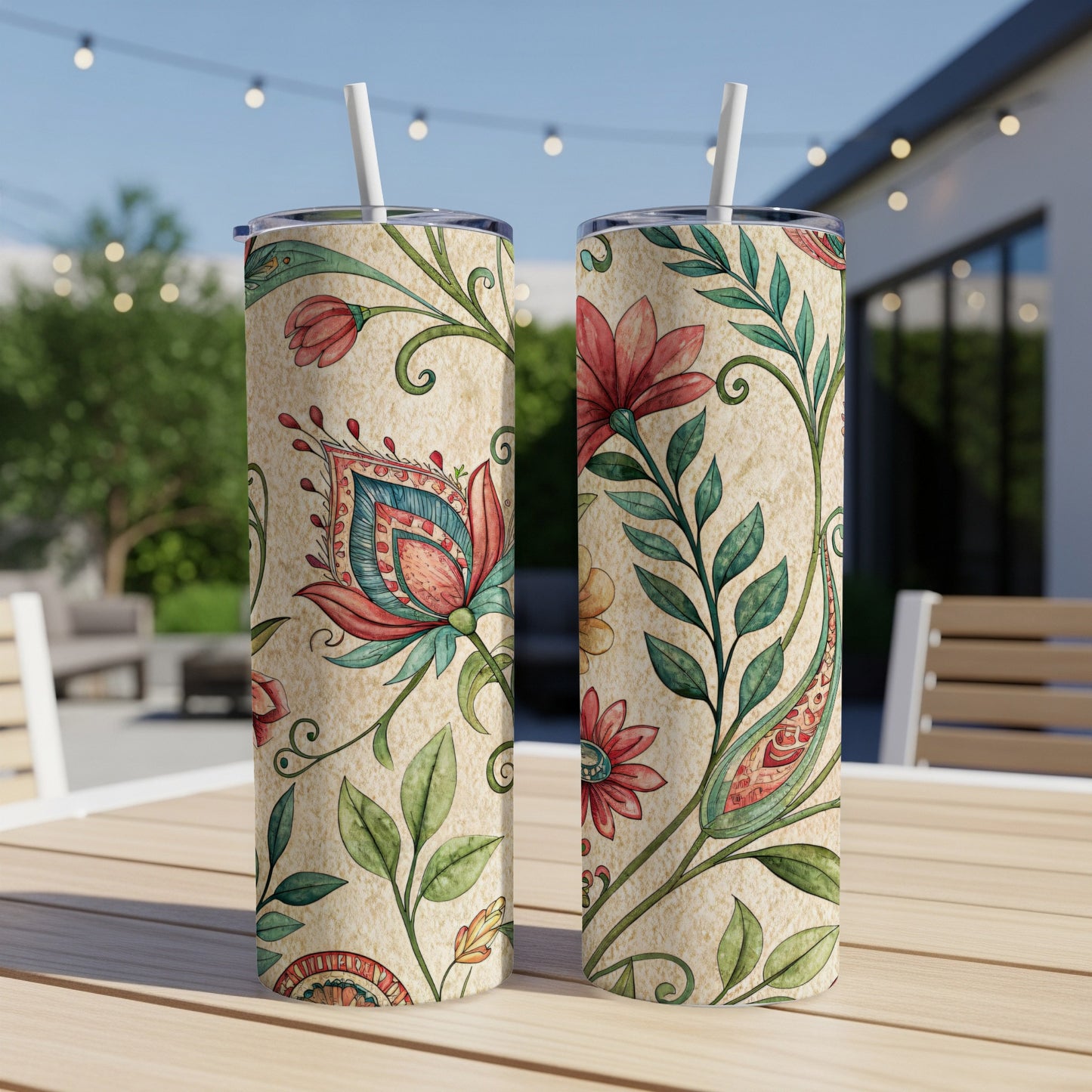 Elegant Floral Pattern Watercolor Look for 20 oz Skinny Tumbler - Walk Greener