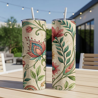 Elegant Floral Pattern Watercolor Look for 20 oz Skinny Tumbler - Walk Greener