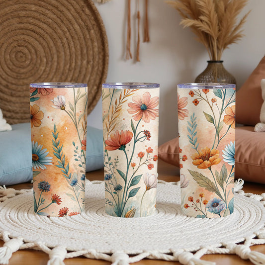 Floral Watercolor Design with Pastel Colors 20 oz Skinny - Walk Greener