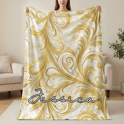 Elegant Gold Swirl Personalized Jessica Blanket