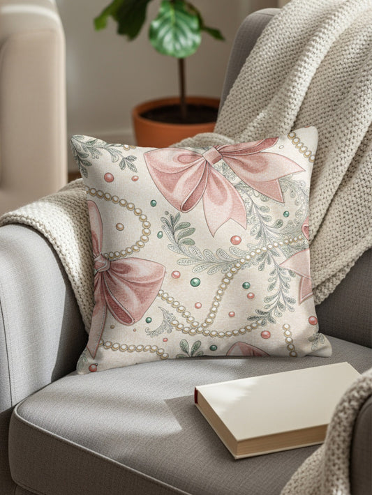 Shabby Chic Pink Bows with Pearls and Greenery Pillows & Pillow Cases - Walk Greener