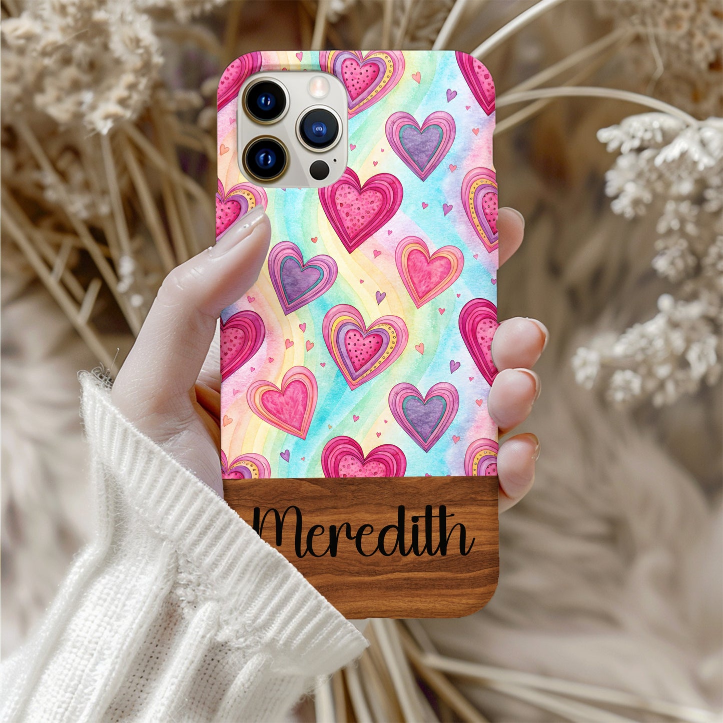 Rainbow Hearts with Custom Name Art Custom Phone Case - Walk Greener