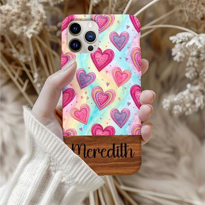 Rainbow Hearts with Custom Name Art Custom Phone Case - Walk Greener