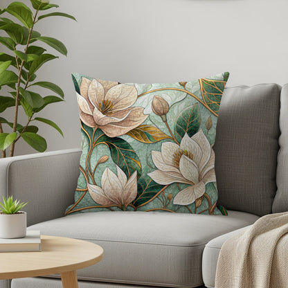 Beautiful Magnolia Flowers Green Leaves Artistic Style Throw Pillows - Walk Greener