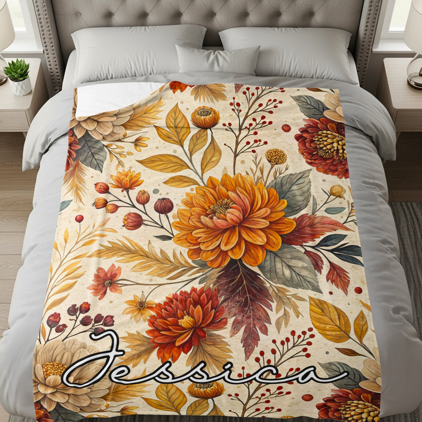 Custom Floral Pattern Personalized Name Blanket