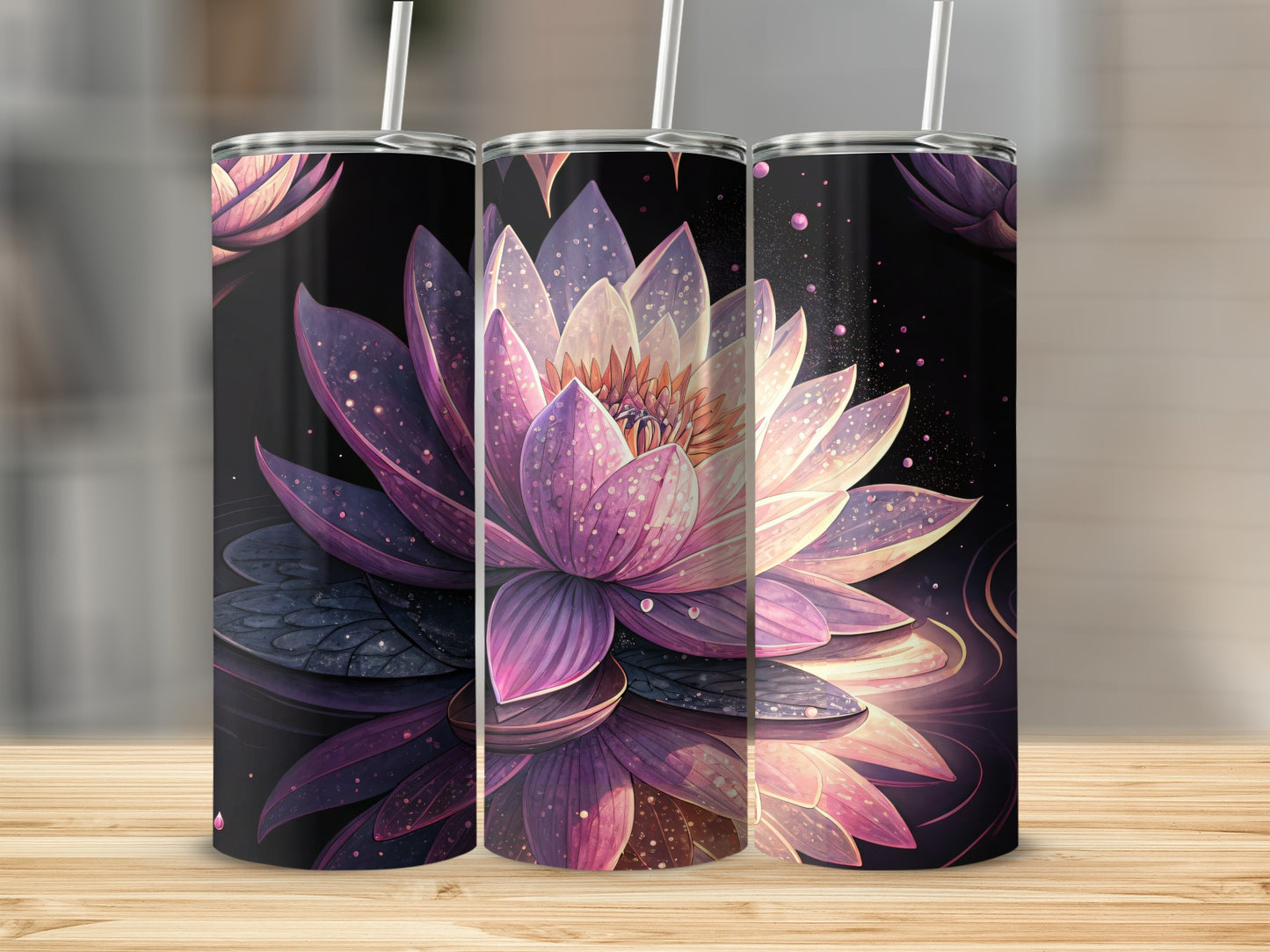 Artistic Pink Lotus On Water Design Pattern Tumblers - Walk Greener